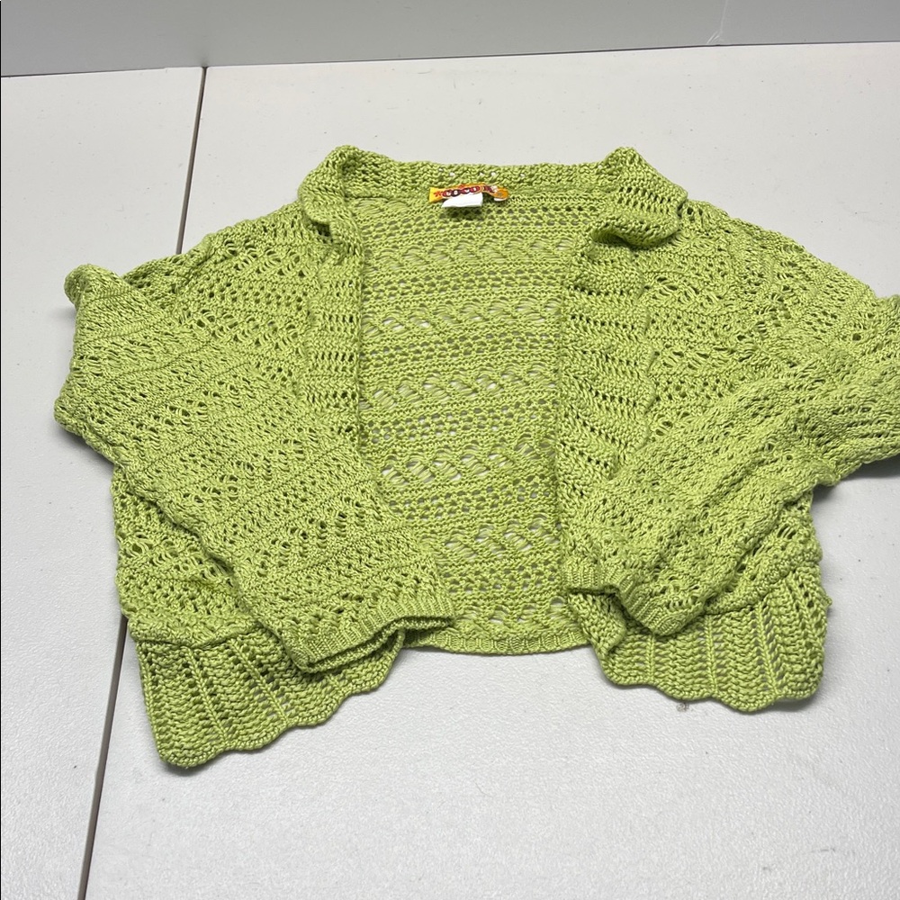 Chic Lime Green Open-Knit Cardigan